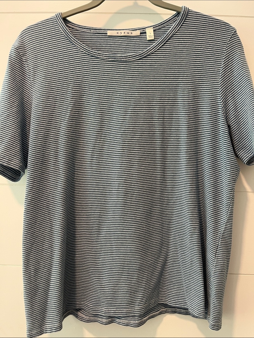 Cyrus Navy and White Micro-Stripe Short Sleeve Tee